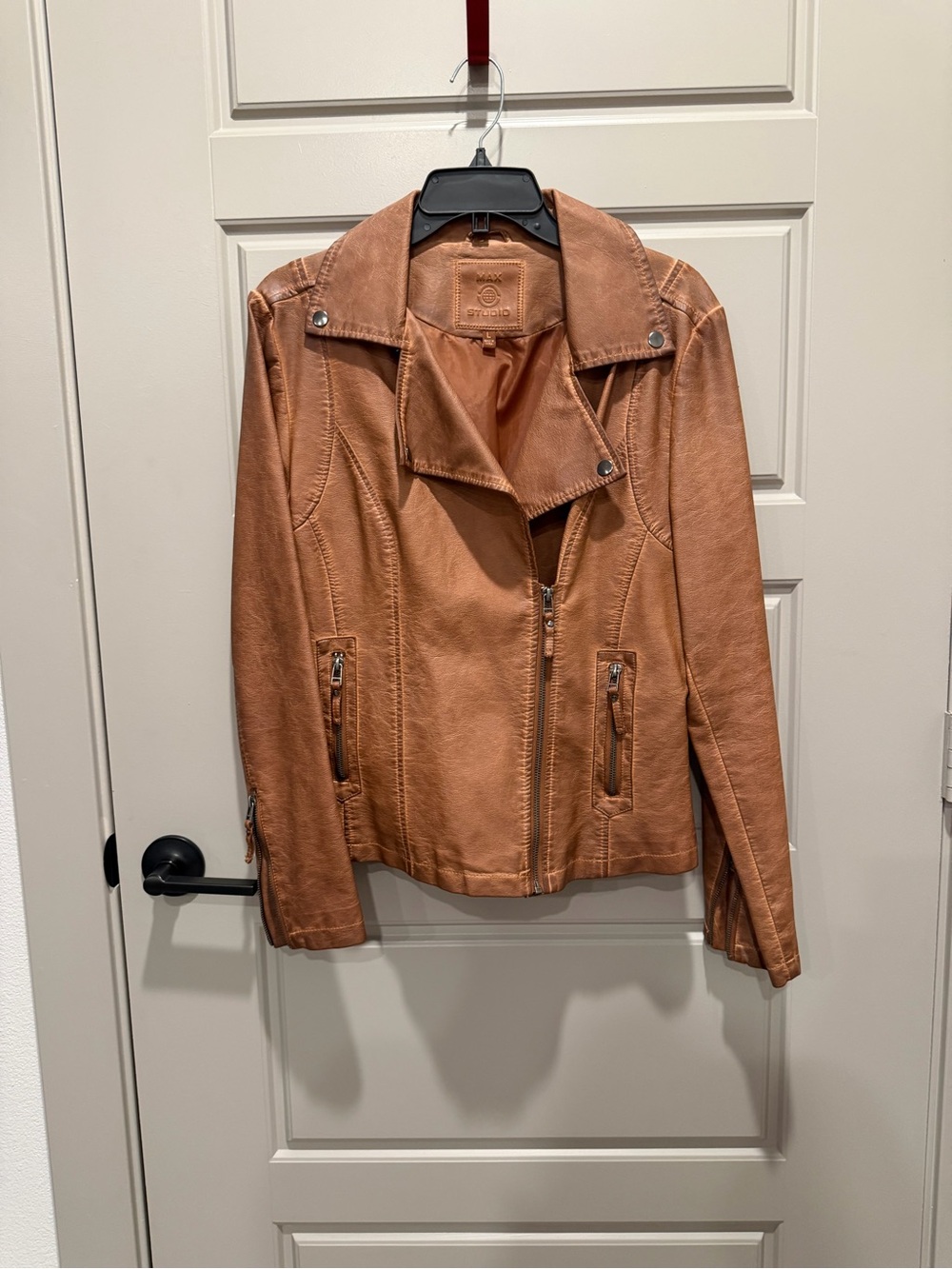 Max Studio Women's Tan Faux Leather Moto Jacket